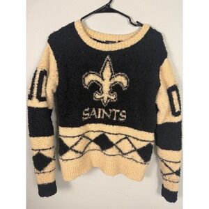 NFL Team Apparel New Orleans Saints Fuzzy Knit Sweater Black Gold Womens S